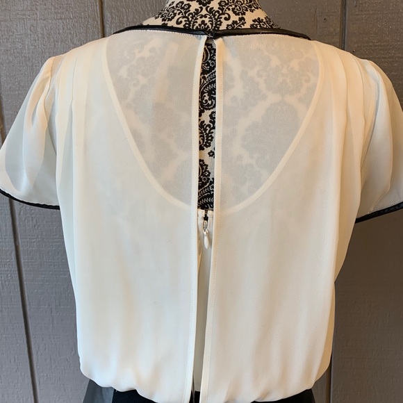 Ivory Blouse with Black Leather Skirt Dress - Picture 12 of 16